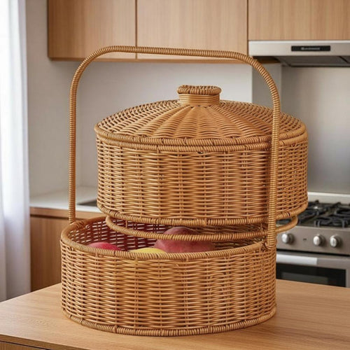 Handwoven Large Round Tote with Handles Spacious Handled Market Tote Multi-Purpose Woven Basket adaptable for Worshippers, Families, Homeowners, Religious Ceremonies, Home Decor, Fruit Markets, Shopping