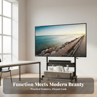Mobile TV Stand Cart Cabinet Drawer Rolling Television Shelf Adjustable Height Storage Hand Crank Locking Brakes Suitable for Renters Small Areas Conference Room Exposition Show