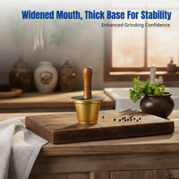 Cantonese Solid Brass Mortar, Hand Polished, Wide Mouth, Thick Base