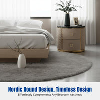 Solid Wood Round Bedside Table, Marble Top, Nordic Storage