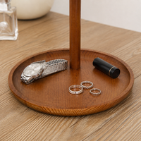 Wooden Key Holder, 20cm Valet Tray with Multiple Hooks, Modern Aesthetic Desk Decor for Small Items, Cosmetics, Jewelry