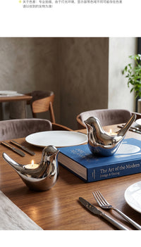 现代简约轻奢小鸟陶瓷烛台摆件客厅餐桌创意家居节日派对装饰品