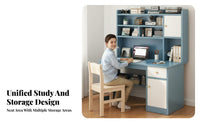 Kids Study Desk and Chair Set Student Writing Table Storage Hutch Sturdy Construction Wide Desktop Comfortable Workspace Rounded Corners Suitable for Home Learning Student Room