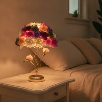 Decorative Rose Lamp Multicolor Floral Table Lamp Gold-Tone Corded for Bedroom, Living Room, Wedding