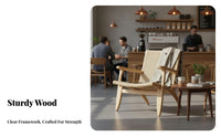 Woven Rope Lounge Chair Sturdy Wood Frame Indoor Furnishing Foldable Design Floor Protection for Cafe Owners, Adults