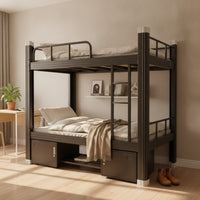 Heavy Duty Steel Bunk Bed Space Saving Bunk Bed with Cabinet Secure Furniture Surrounded for Shared Bedroom, Studio Apartment