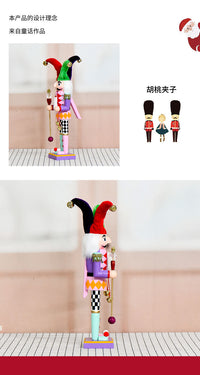 38cm Colorful Clown Nutcracker Wooden Decorative Figurine Christmas Ornament