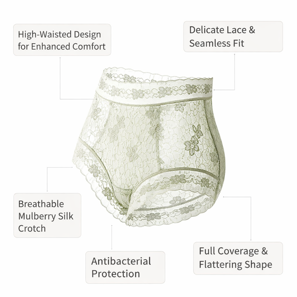 Underwear Women High Waisted Knickers with Gusset Lining, Nylon Pants for Daily Wear and Everyday Use, Lace Trim