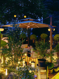 Outdoor Roman Umbrella with Solar Light Strips, Manual Lift, Iron Frame
