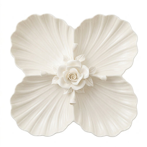 Ceramic Fruit Bowl, 10-inch Floral Shallow Dish