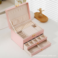3-Layer Lockable Leather Jewelry Storage Box with Large Capacity
