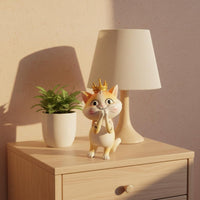 Crowned Cat Figurine Whimsical Cartoon Resin Ornament Hand-Painted Details