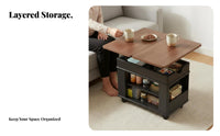Lifting Top Trolley Table Multi-Functional Side Cabinet Easy Mobility Mobile with casters for Living Room, Small areas, Kitchen
