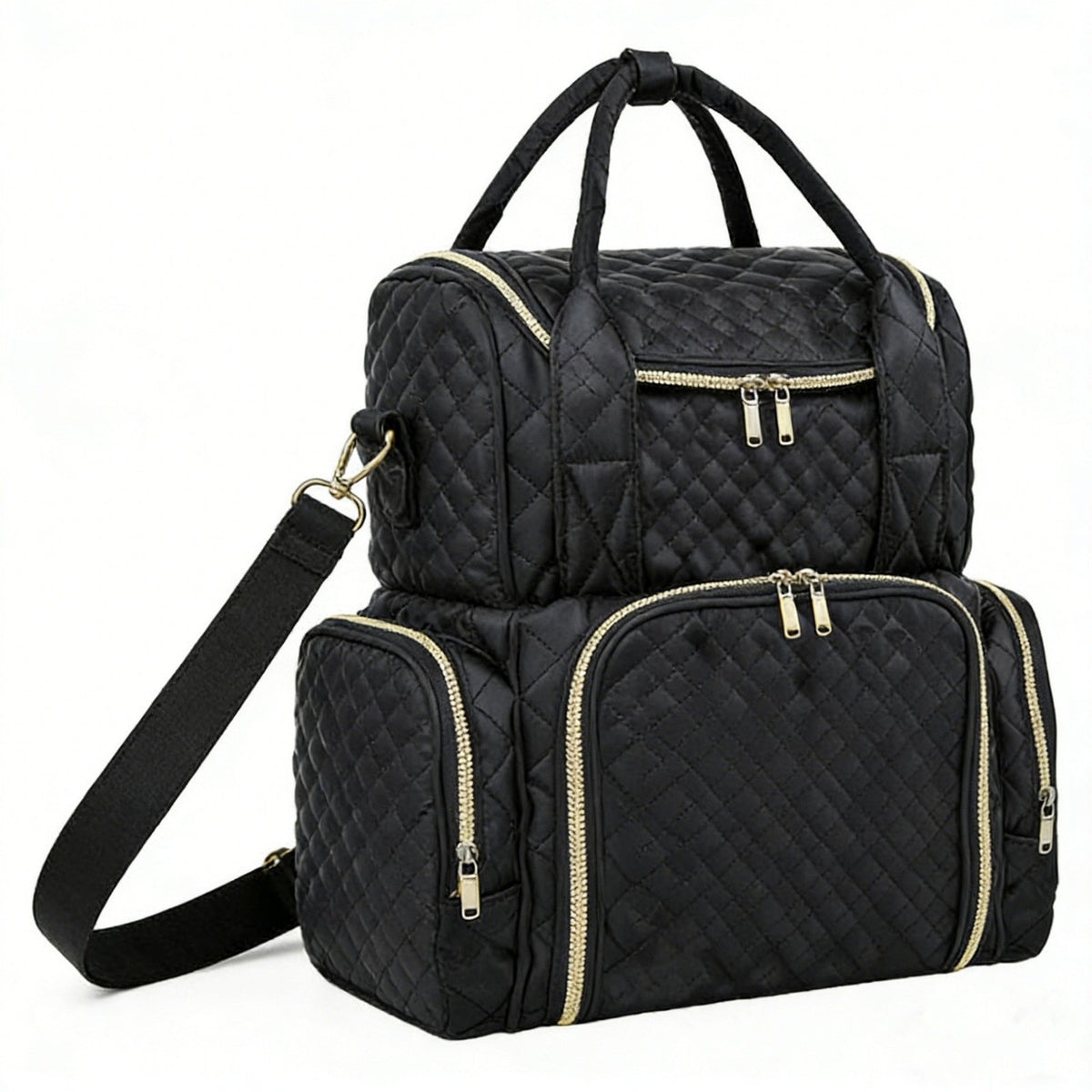 Double Layer Makeup Top Handle Handle Quilted Cosmetic Case Multiple Pockets Train Case for Salon