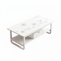 2-Tier Coffee Table Modern Design 2-Tier Rectangular Table Rounded Corners Nordic Design for Homeowners, Office Reception
