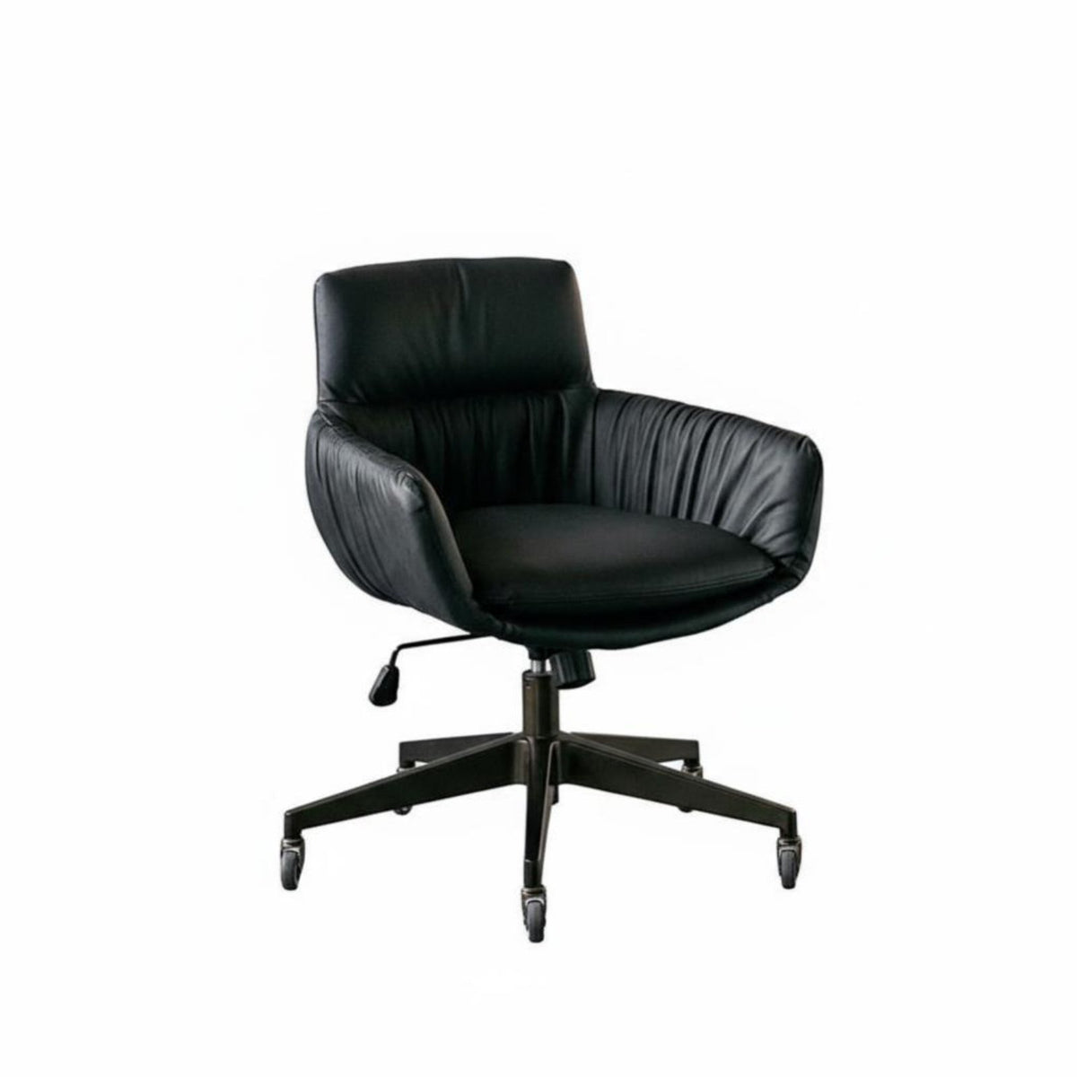 Upholstered Rotating Chair with Gold Base Genuine Leather Home Seating Ergonomic Shape Easy Assembly for Professionals