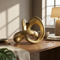 Tabletop Sculpture with Curved Loop Gold Abstract Loop Statue Elegant Curved Sculpture for Living Room