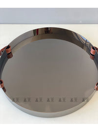 现代简约椭圆圆形银色创意不锈钢皮质托盘摆件样板房客厅茶几收纳