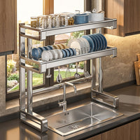Dish Rack Kitchen Sink Organizer and Drainage Rack, Stainless Steel Kitchen Sink Rack with Cutting Board Holder, Multi-functional Space Saver