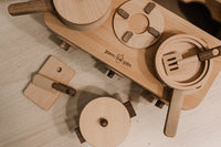 跨境原木过家家厨房玩具儿童厨房玩具套装仿真锅具厨具做饭蒸煮饭