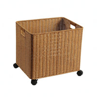 Basket on Wheels Swivel Casters Handwoven Rattan Basket Reinforced Border