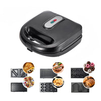6-in-1 Breakfast Maker with Sandwich, Waffle, Donut, Steak, and Panini Plates, 750W, 220-240V