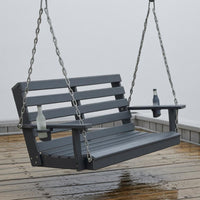 2 Seat Swing Bench Plastic Wood Two-Person Swing Bench Metal Chain Hanging System Cup Holders for Patio, Garden