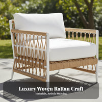 4 Pieces 4-Piece Rope Weave Seating Modern and Design Outdoor Furniture Long-Lasting Frame Thick Cushiony Pads for Balcony