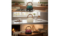 Kettle with Wood-Grain Handle Ergonomic Alerting Tea Pot Kettle Loud Whistling Teapot for Cooktop