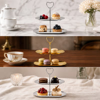 Serving Stand with Heart Handle Stainless Steel Two-Tier Serving Stand Metal Tiered Tray for Hosts, Afternoon Tea, Cafes