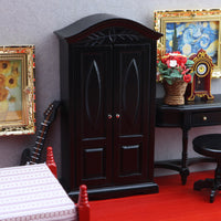 1:12娃娃屋DOLLHOUSE迷你家具黑色纯手工雕花迷你柜子微场景衣柜