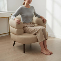 Ergonomic Design Plush Makeup Chair High-Density Sponge Curved Back Single Sofa Sturdy Steel Legs Sherpa Boucle Armchair for Women, Bedroom, Living Room