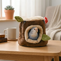 Tree Stump Pet House and Small Pet Shelter, Closed Design Cloth Pig Bed and Bird Nest, Winter Warm Guinea Pig, Parrot and Squirrel House