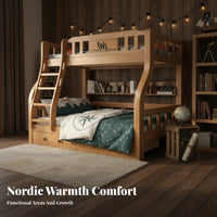 Solid Wood Bunk Bed Thickened Frame Kids Wooden Bunk Bed Heavy Duty children's Furniture for Teens, Parents, Small Areas, Shared Room, Apartment