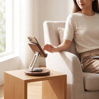 Phone Holder with Wooden Base Stable Foldable Phone Stand Hands Adjustable Stand for Bedside Table