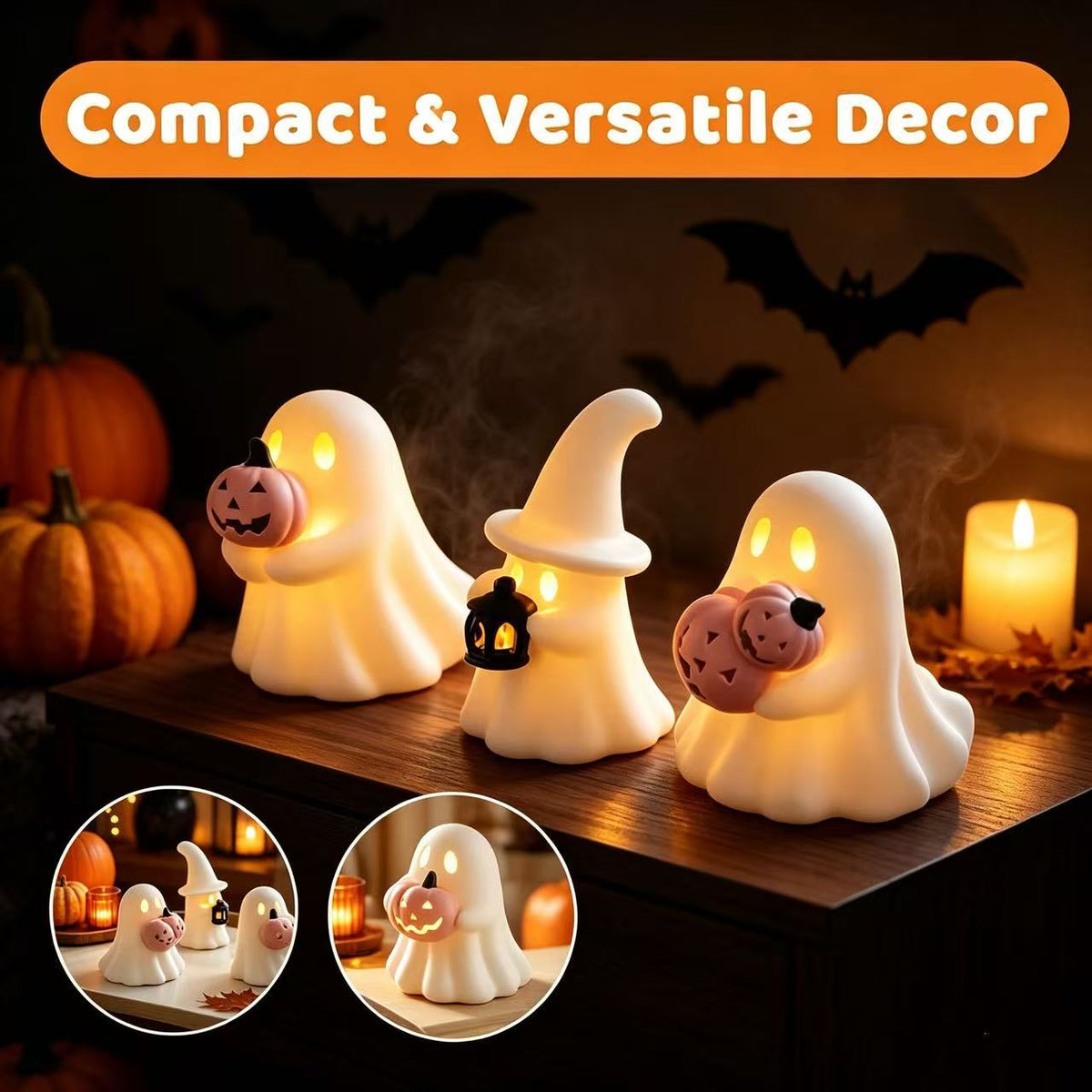 Glowing Ghost Ornament Set - Whimsical Resin Halloween Decor