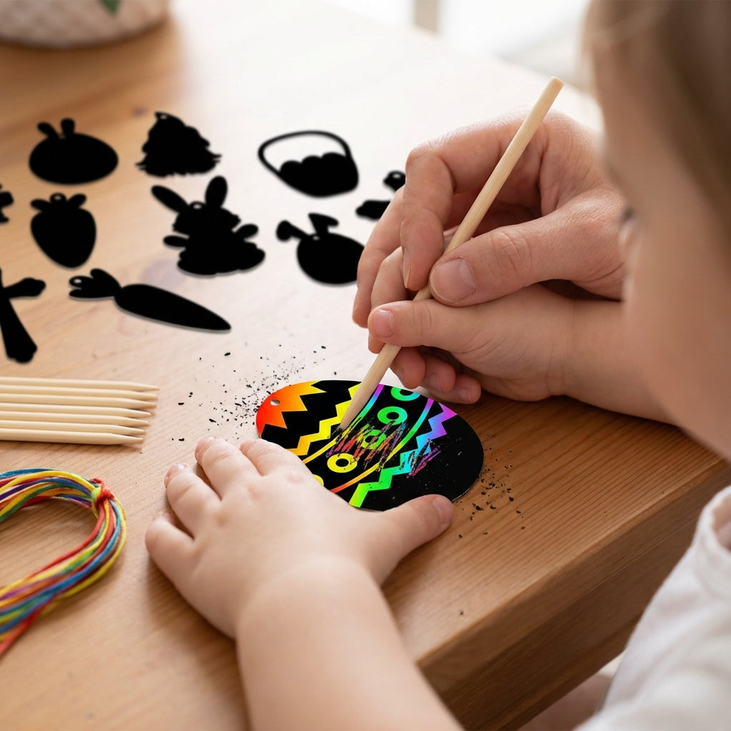48 Pieces Multi-Color Scratch Design off Animal Shapes Educational Toy Animal Etching Craft Bookmarks Develops Creativity DIY Easter Hanging