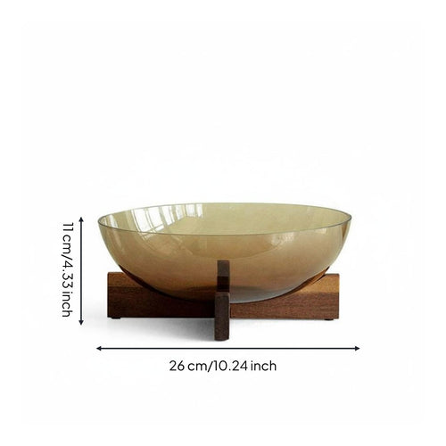 Glass Fruit Bowl with Wood Stand Elegant Design Modern Surface Fruit Dish