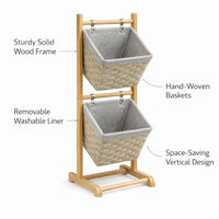 Baskets with Wooden, Storage Organiser for Home Decluttering, Tiered Storage Shelf for Apartment, En - Image 6
