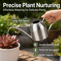 450ml Silver Mini Watering Can, Steel Indoor Watering Can with Ergonomic Grip, for Potted Plant & Houseplant Care