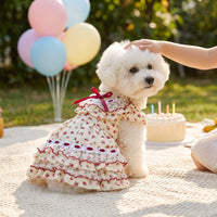 Handmade Original Red Yellow Patchwork Puffy Skirt for Dogs, Lightweight Breathable Summer Pet Dress