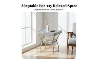 Square Woven End Table with Glass Top Minimalist Design Outdoor Furniture Space-Saving Easy to Clean for Adults, Balcony, Garden