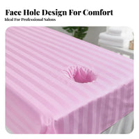 Massage Table Sheet with Face Hole Dense-Weave Weave Massage Sheet with Face Hole Satin Stripe Design Spa Bed Cover for Estheticians, Spas