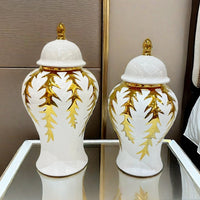 欧式出口陶瓷白金色花瓶客厅插花高级感摆件轻奢陶瓷电镀将军罐