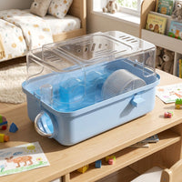 Syrian Hamster Cage, 2-Level Transparent Hamster Cage for Golden Hamster, Large Space Rectangular Portable Indoor Habitat with Carrying Handle