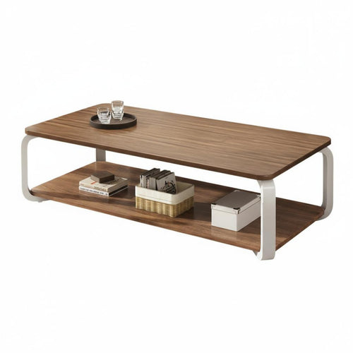 2-Tier Rectangular Table Modern Minimalist Design Two-Tier Rectangular Stand Sturdy Frame Living Room Furniture for Homeowners, Lounge Area, Entryway