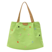 2025 New Large Capacity Canvas Tote Bag with Letter Embroidery, Green/Black/Beige
