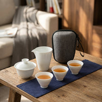 Travel Teapot Set with Gaiwan, Portable Ceramic Gongfu Teapot Set, Chinese Tea Set for Camping Hiking, Glazed Teapot and Cup Set