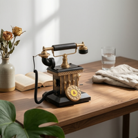 Retro Telephone Model Metal Telephone Model Decorative Mini Phone with Rotary Dial for Coffee Shops