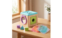 Fine Motor Shape Sorter with Textile Pieces Hands-on Wooden Shape Sorter Cube Easy-to-Grip Wooden Activity Cube Sturdy for Playroom